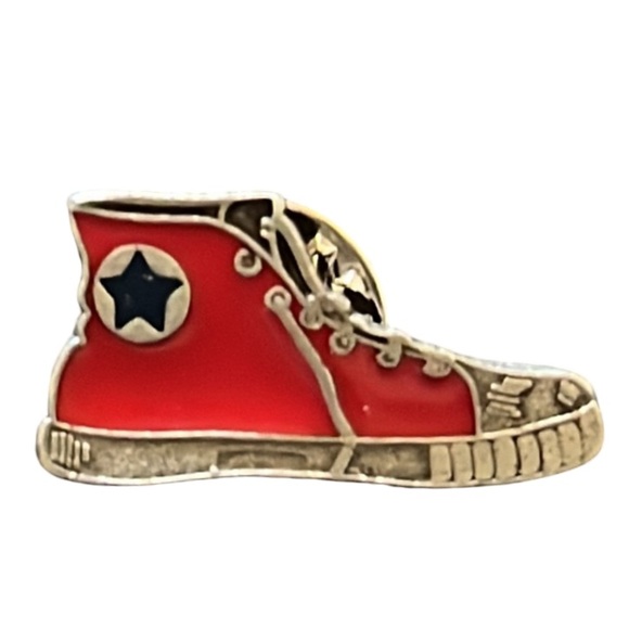 Vintage Jewelry - Vintage Silver & Red Enamel Converse High Top Sneaker Lapel Pin